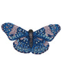 Decorative butterfly with blue and pink patterns on a white background