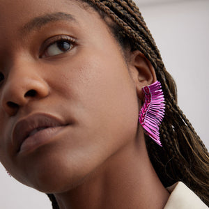 Metallic Magenta Wing Stud Earrings on Model