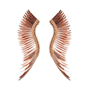 Metallic Rose Gold Wing Earrings On Flat White Background