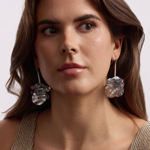 Silver Sequin Drop Earrings Styled on Model