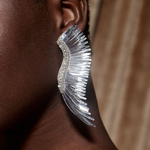 Silver Sequin Wing Stud Earrings Styled on Model's Ear