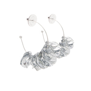 Metallic Silver Wavy Sequins on Thin Silver Hoop on Flat White Background
