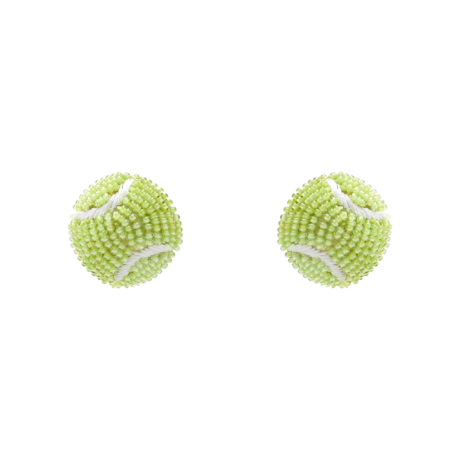 Lime Yellow and White Beaded Tennis Stud Earrings on Flat White Background