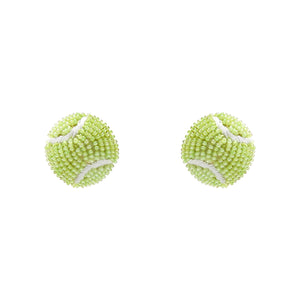 Lime Yellow and White Beaded Tennis Stud Earrings on Flat White Background