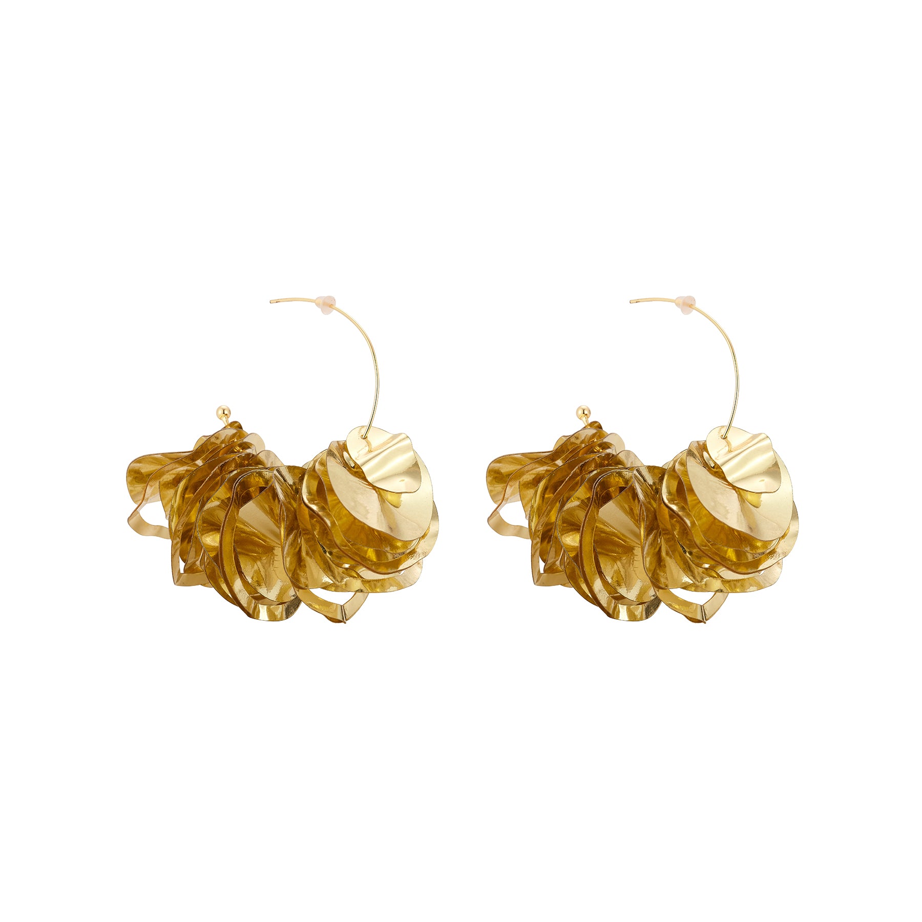 Pair of gold earrings on a white background