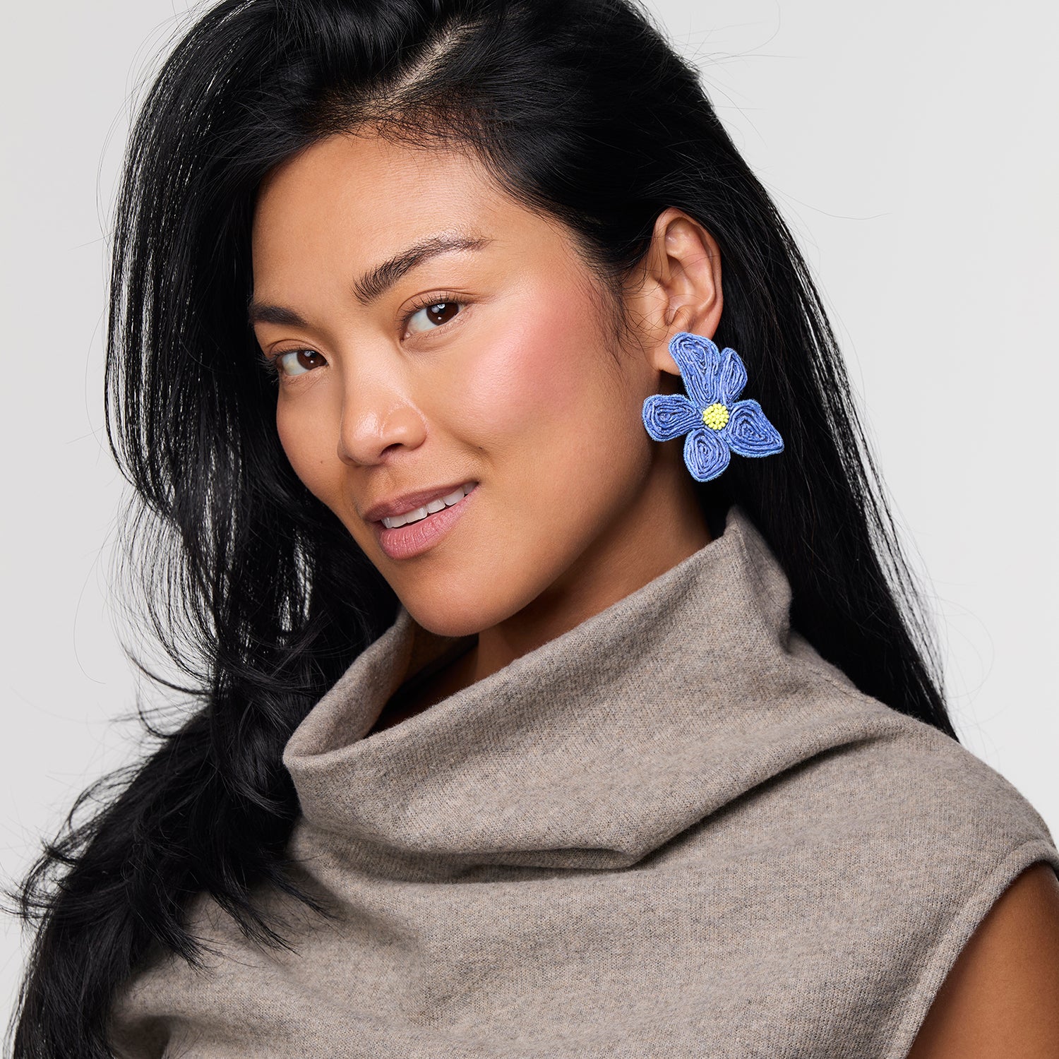 Model wearing blue Azul Earrings 