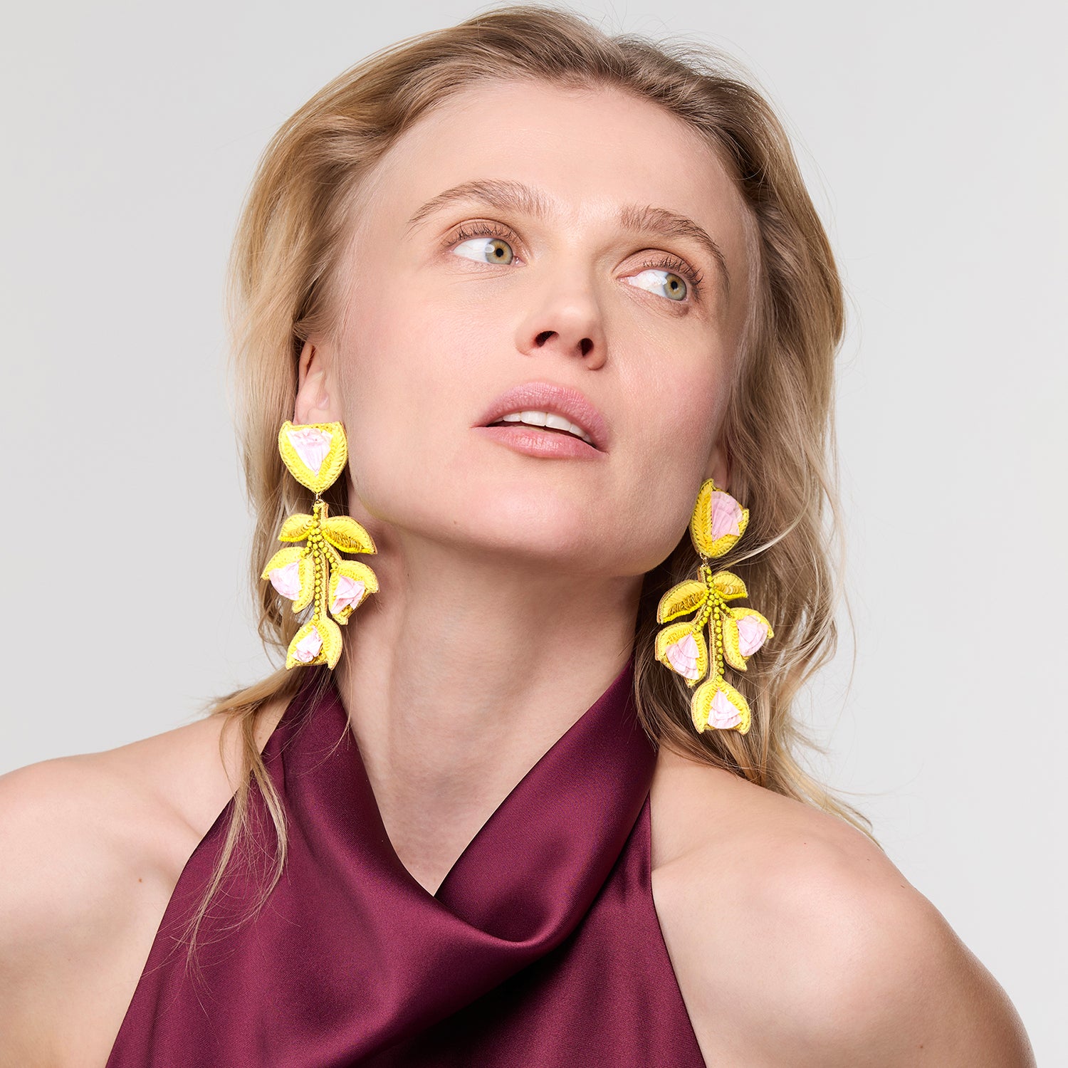 Model Wearing yellow Esposa Earrings