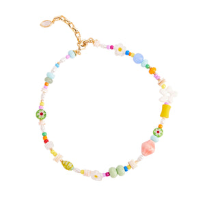 Multi-Colored Beaded Strand Necklace on White Background