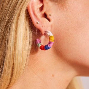 Multi-Colored Beaded Hoops on Model's Ear