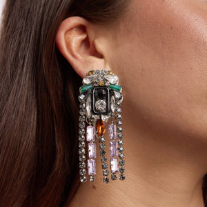 Multi-Colored Crystal Drop Dangle Earrings on Model