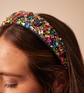 Multi-Colored Crystal Headband Styled on Model