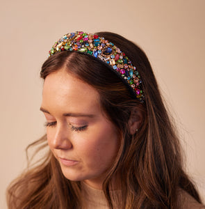 Multi-Colored Crystal Headband Styled on Model