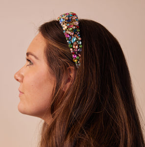 Multi-Colored Crystal Headband Styled on Model