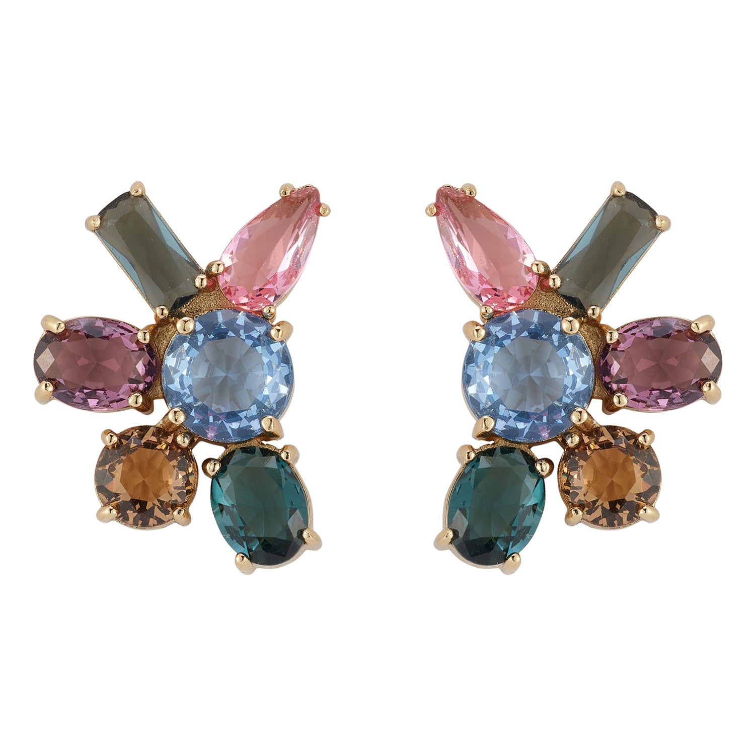 Multi-Colored Crystal Stud Earrings on Flat White Background