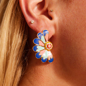 Multi-Colored Enamel Stud Earrings on Model's Ear