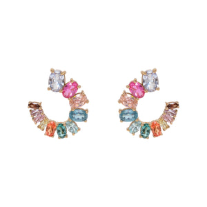 Multi-Colored Crystal Stud Earrings on Flat White Background
