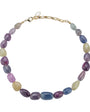 Multi-Colored Sapphire Beaded Strand Necklace on Flat White Background
