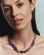Multi-Colored Sapphire Beaded Strand Necklace Styled on Model
