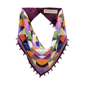 Multi-Colored Thread and Bead Embroidered Bandana on Flat White Background