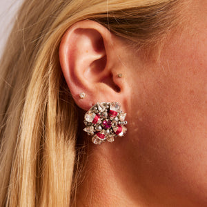 Bead and Crystal Studs with Pink Accent on Model's Ear