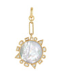 Gold pendant with a central pearl on a white background