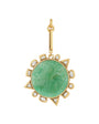 Gold and Green Stone with cubic zirconia charm against white background