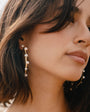 Organic Shaped Gold and Pearl Hoop Earrings Styled on Model