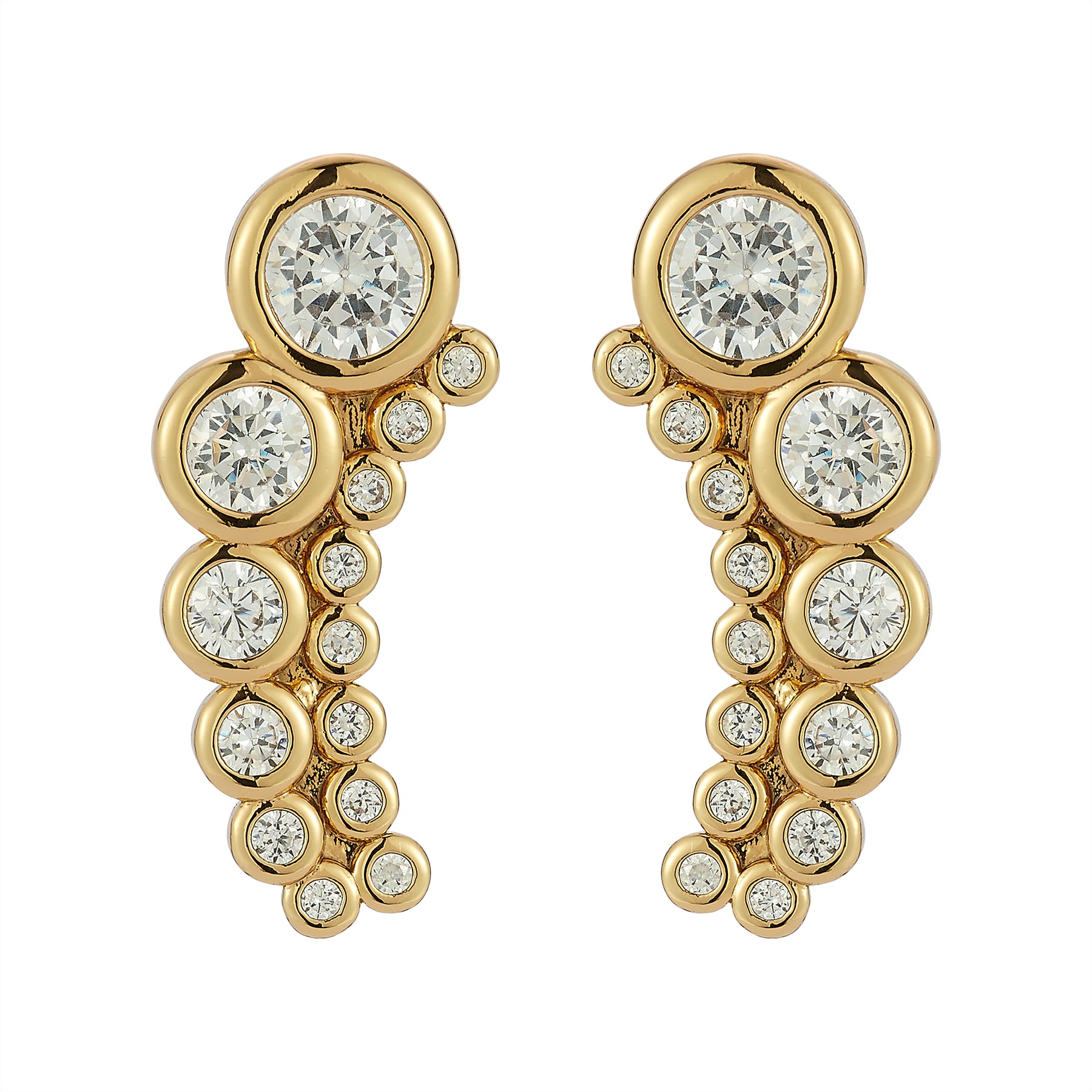 Gold and Crystal Stud Earrings on Flat White Background