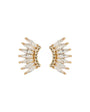 Gold and clear wing-shaped earrings on a white background