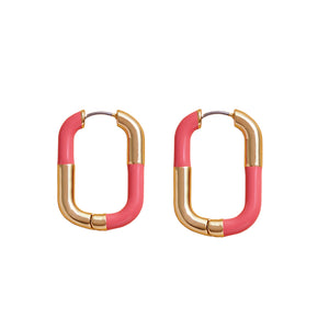 Pink Enamel and Gold Hoops on White Background
