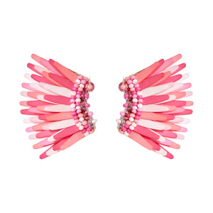 Pink Multi Sequin Wing Stud Earrings on Flat White Background