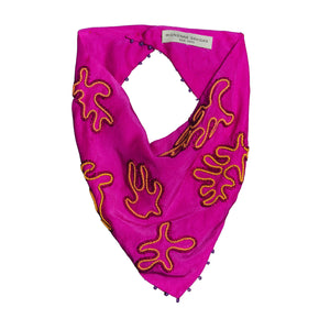 Pink and Orange Bead Embroidered Bandana on Flat White Background