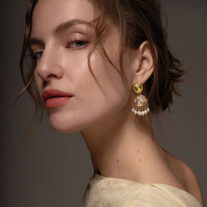 Crystal and Pearl Drop Earrings on Model