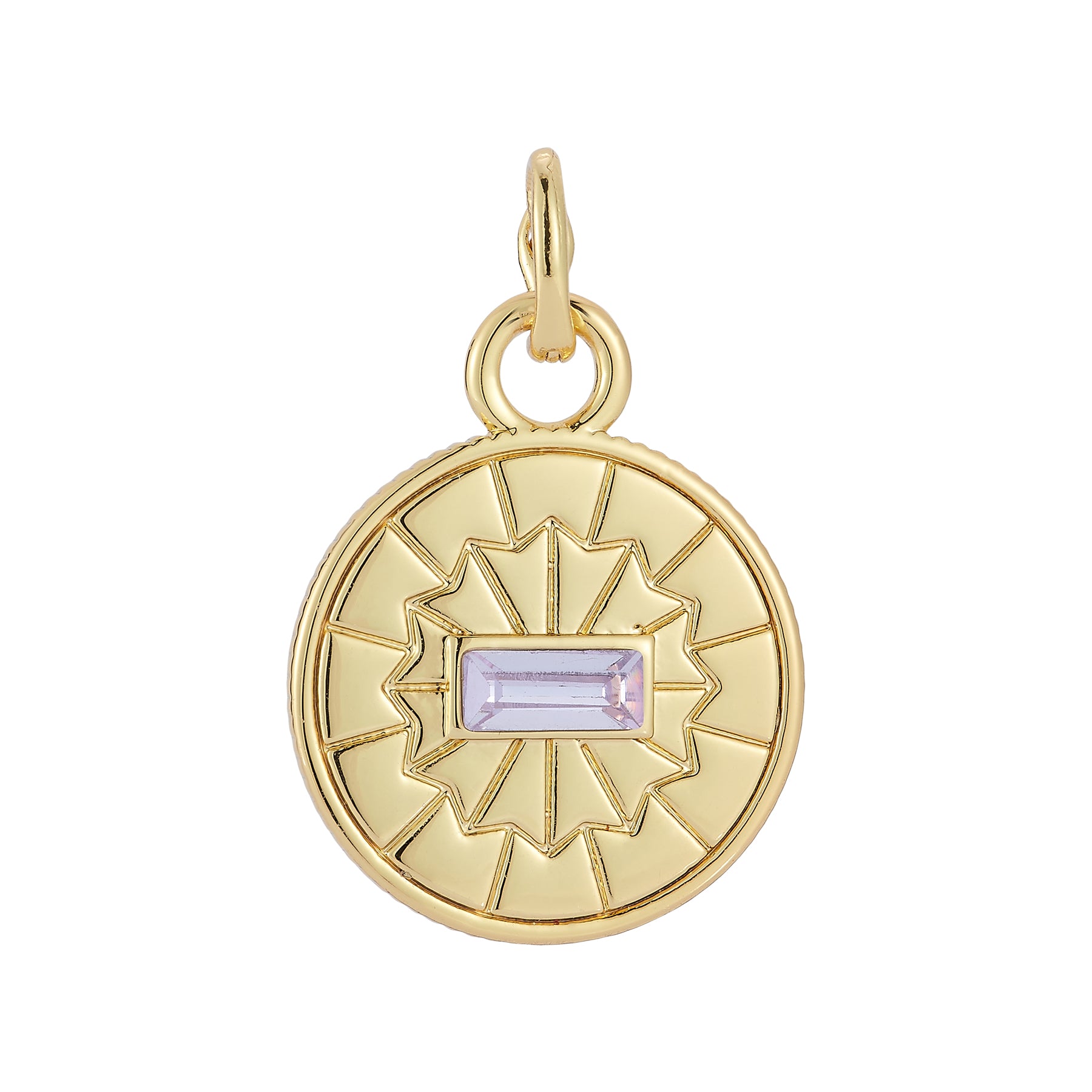 Gold and Purple Crystal Charm on Flat White Background