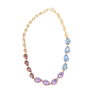 Multi-Colored Crystal Tear Drop Necklace On Flat White Background