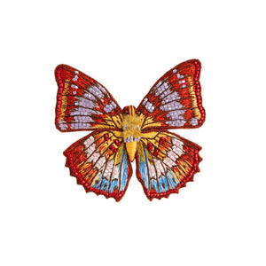 Red and Pruple Multi Beaded and Embroidered Butterfly Brooch on White Background