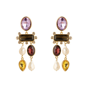 Multi-Colored Crystal Chandelier Drop Earrings on Flat White Background