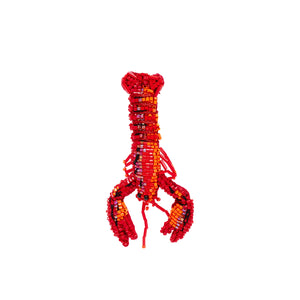 Red Beaded Lobster Brooch on Flat White Background