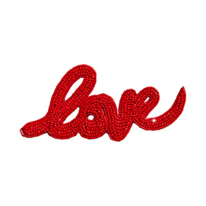 Red Beaded and Embroidered Love Brooch on White