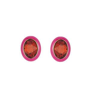 Pink and Orange Crystal and Enamel Studs on Flat White Background