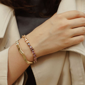 Pink, Orange, Red, and Purple Crystal Tennis Bracelet Styled on Model