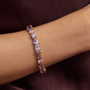 Pink, Orange, Red, and Purple Crystal Tennis Bracelet Styled on Model