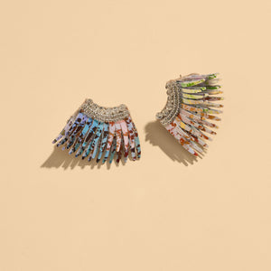 Multi-Colored Splatterpaint Wing Earrings on Flat Cream Background