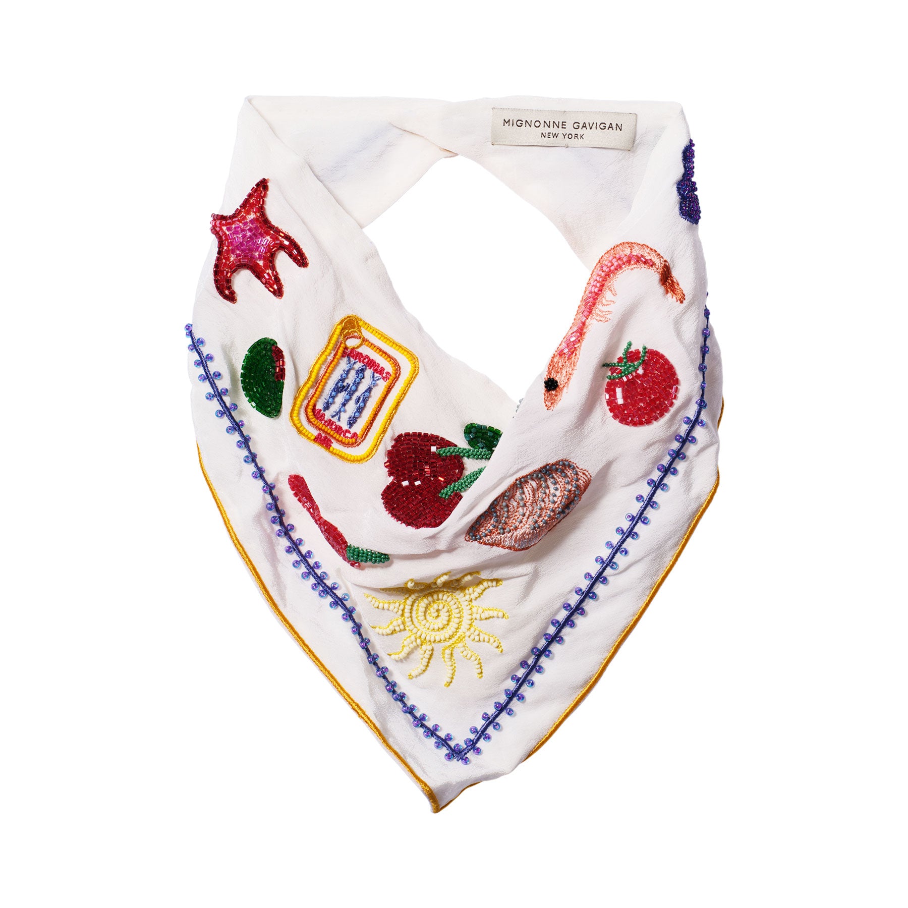Coastal Motif Embroidered Bandana on Flat White Background