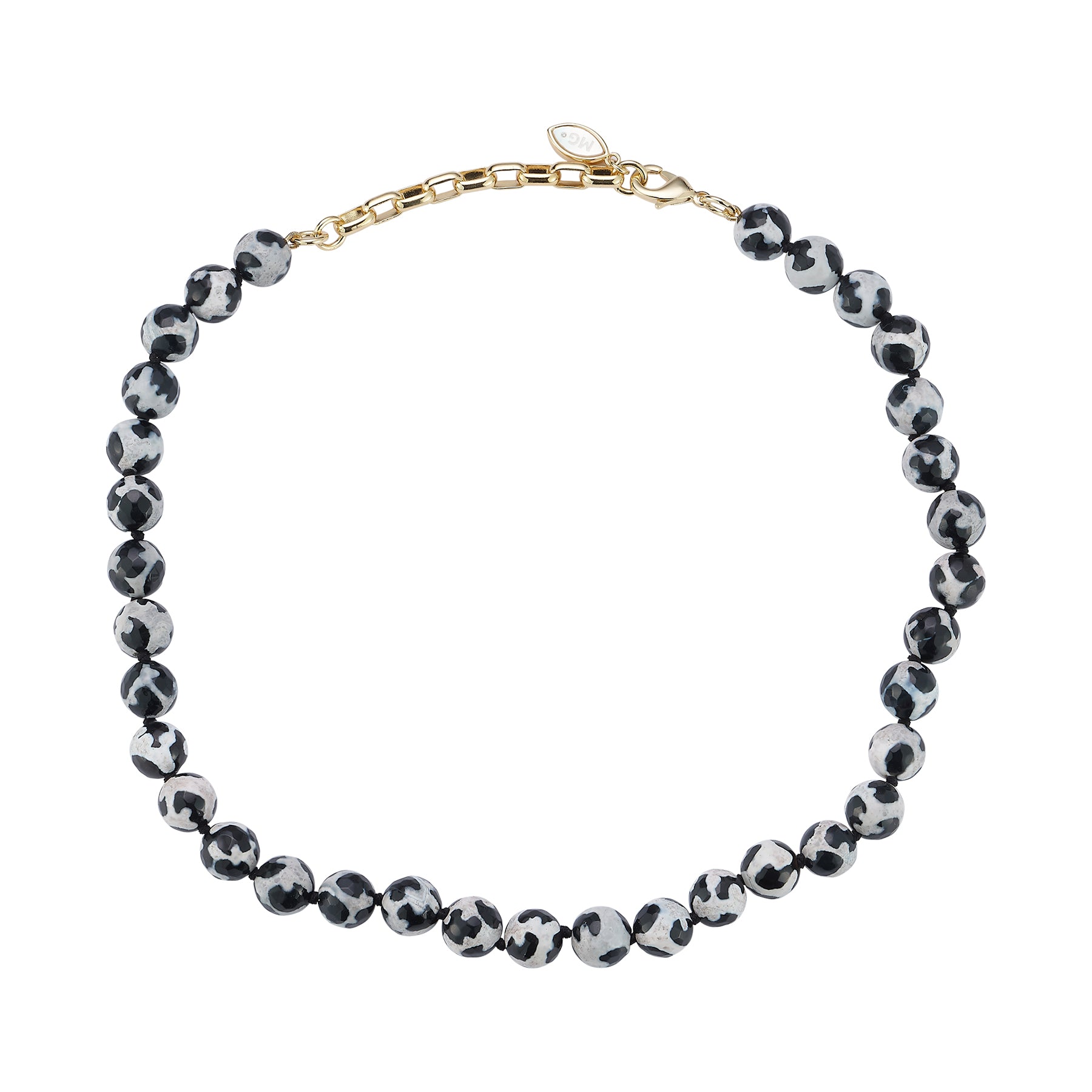Black and White Beaded Strand Necklace on Flat White Background