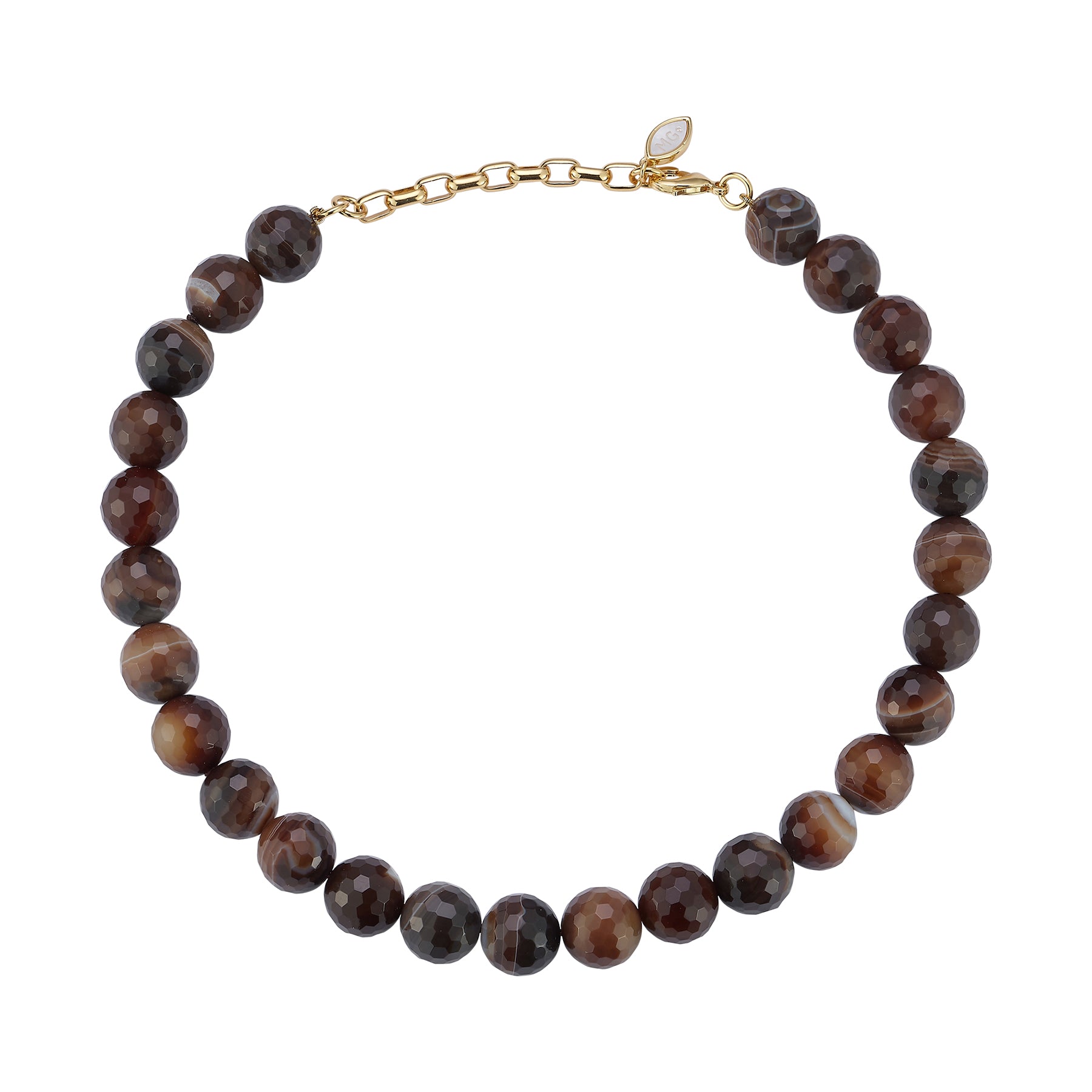 Brown Beaded Strand Necklace on Flat White Background