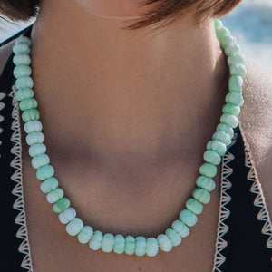 Green Beaded Strand Necklace Styled on Model