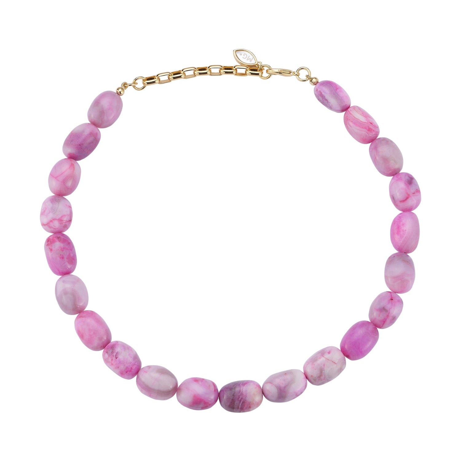 Pink and Purple Beaded Strand Necklace on Flat White Background