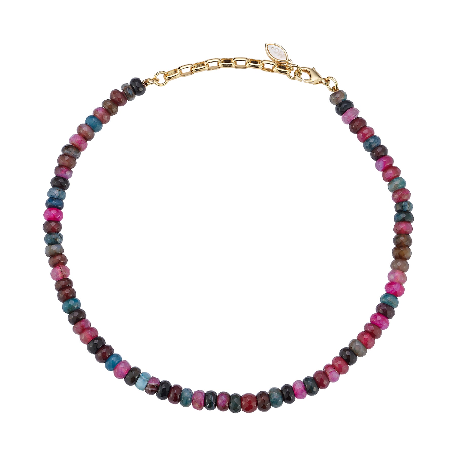 Pink and Purple Beaded Strand Necklace on Flat White Background