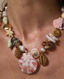 Shell, Pearl, and Bead Collar Necklace Styled on Model